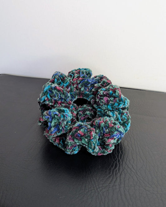 Velvet Ruffle Scrunchie (Twisted Peacock)