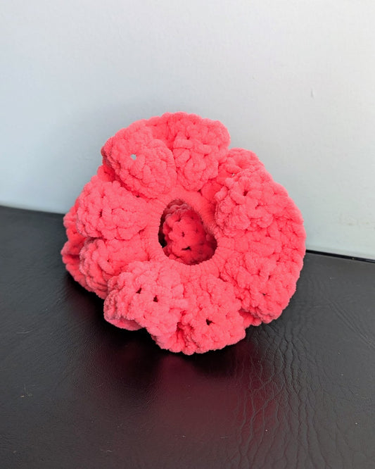 Microfiber Ruffle Scrunchie (Neon Pink)