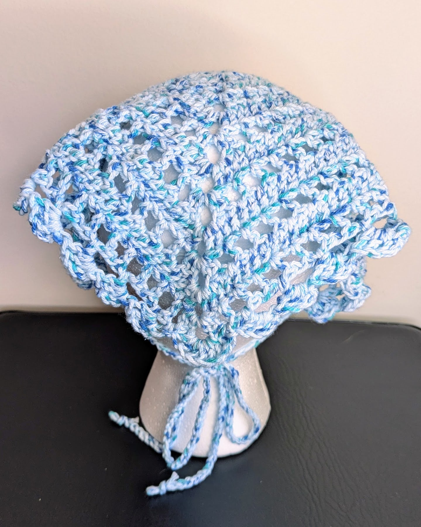 Windowpane Crochet Bandana (Robin's Egg Speckle)