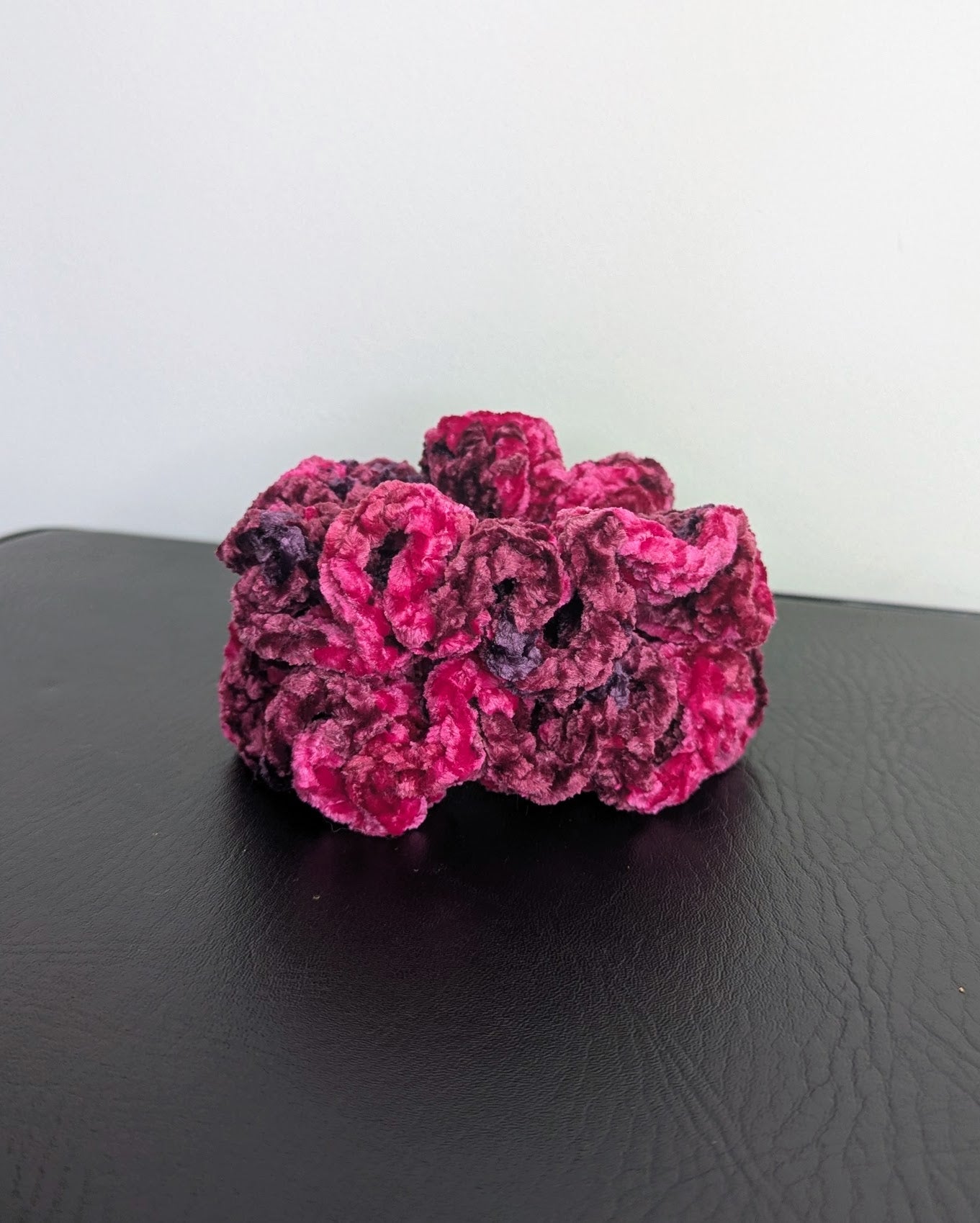 Velvet Ruffle Scrunchie (Crushed Bright Magenta)