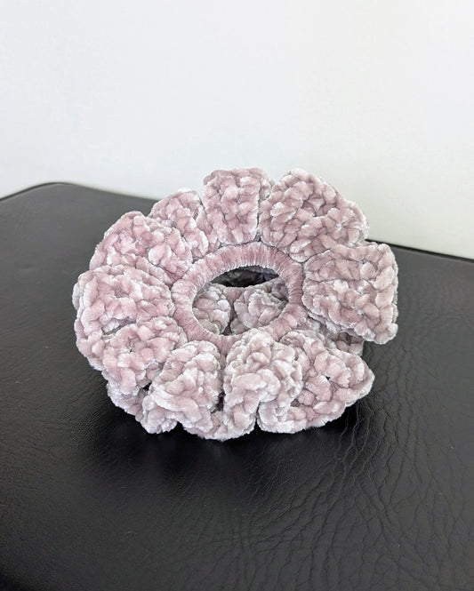 Velvet Ruffle Scrunchie (Soft Taupe)