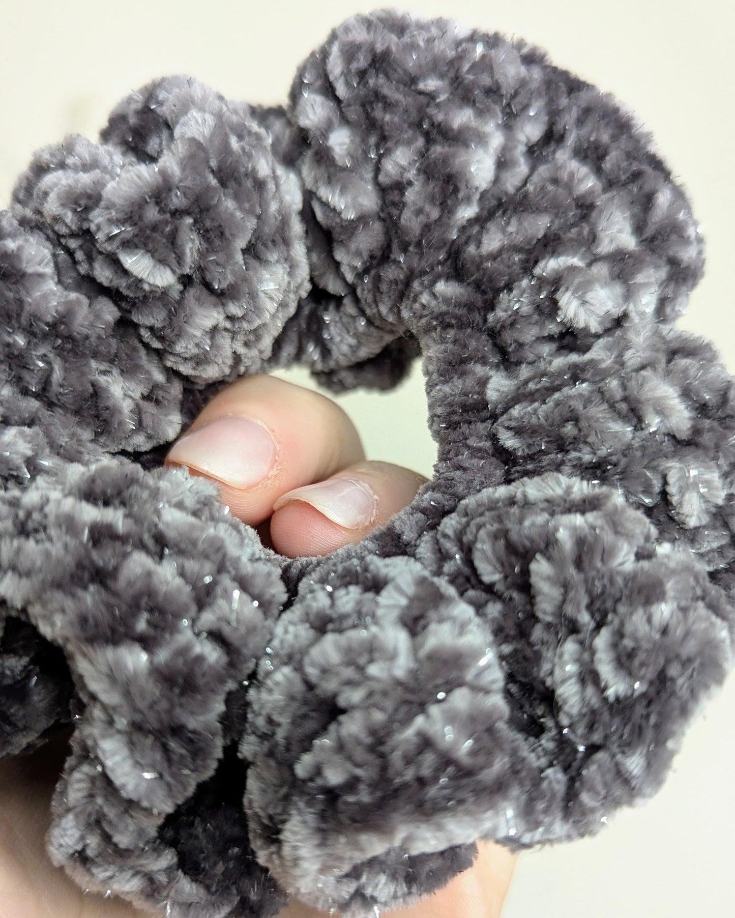 Velvet Ruffle Scrunchie (Carbon Grey Sparkle)