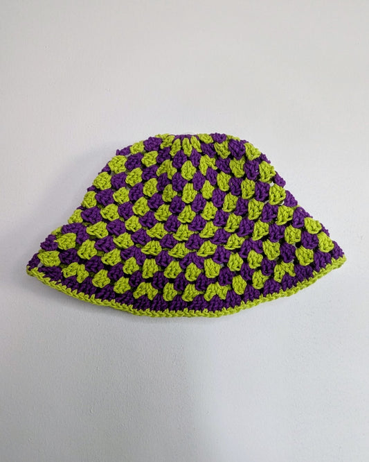 Granny Stitch Crochet Bucket Hat (Black Currant & Lime)