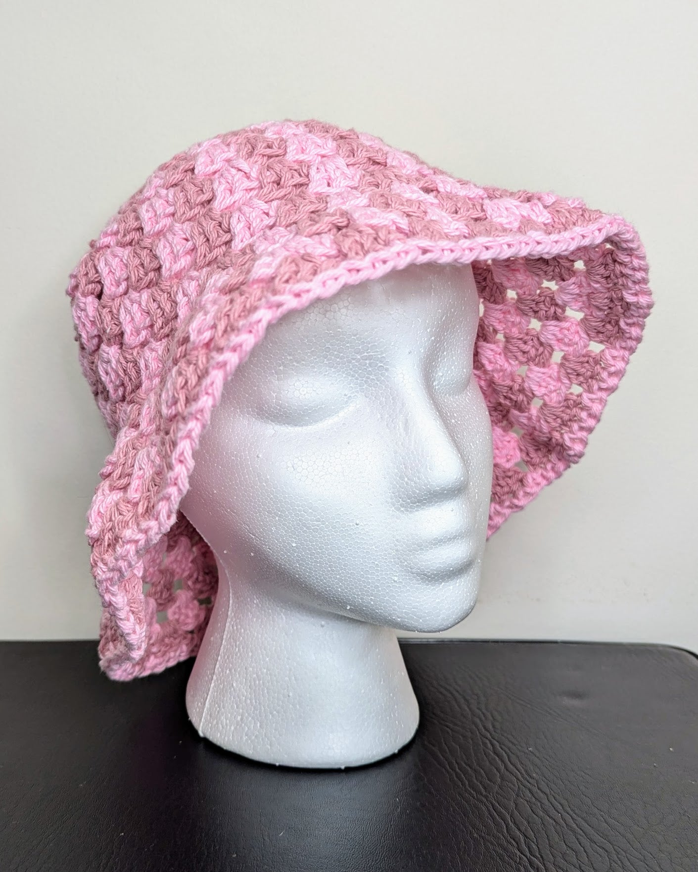 Granny Stitch Crochet Bucket Hat (Rose & Pink Sorbet)