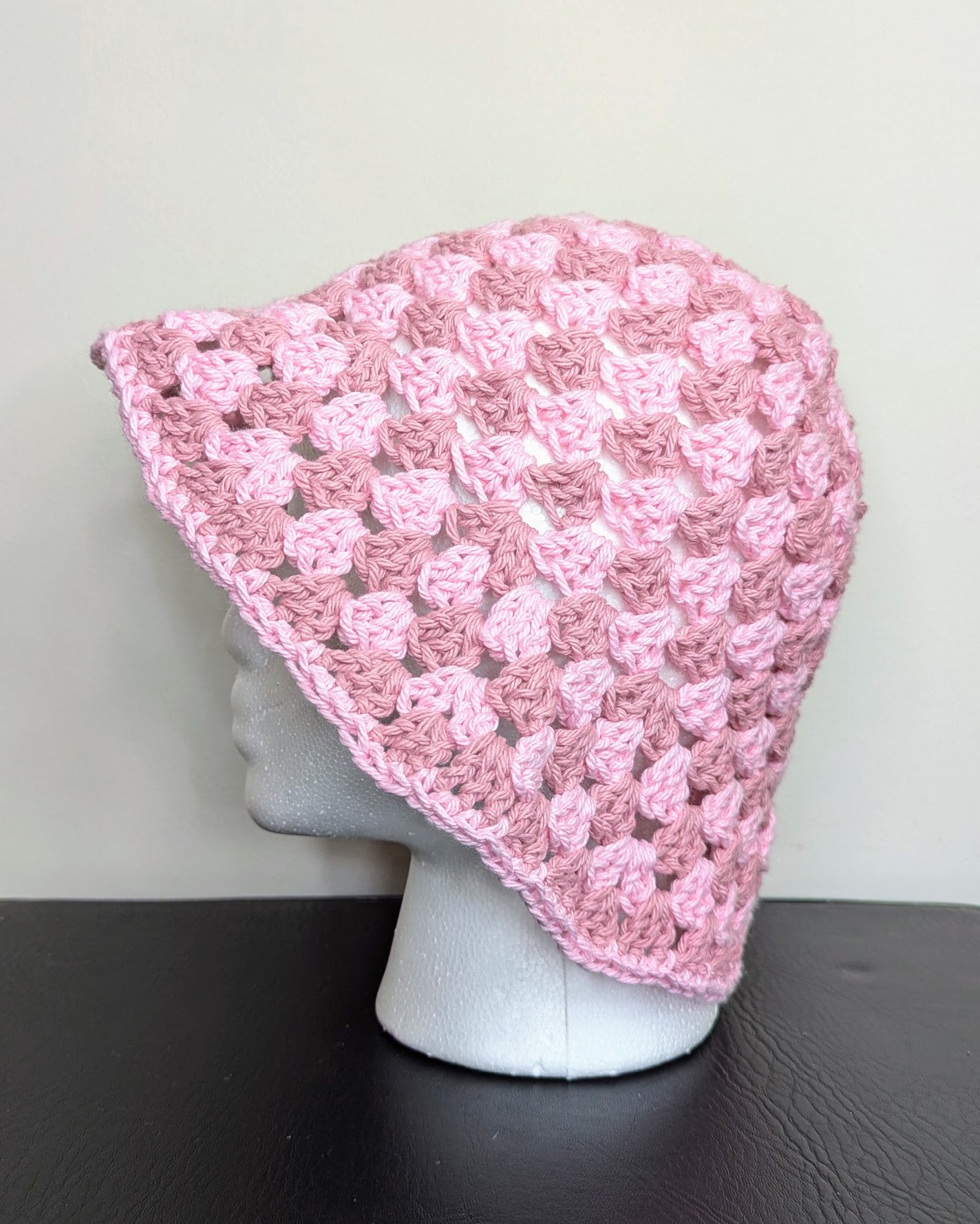 Granny Stitch Crochet Bucket Hat (Rose & Pink Sorbet)
