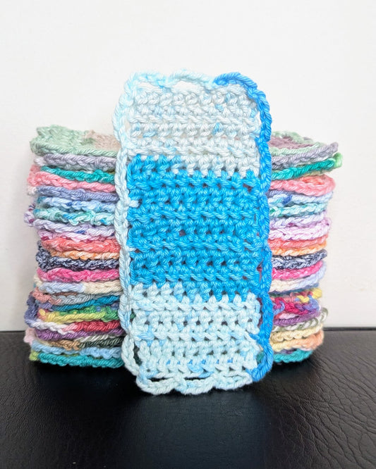 Simple Scallops Crochet Bookmark (Spring Blue Stripes)