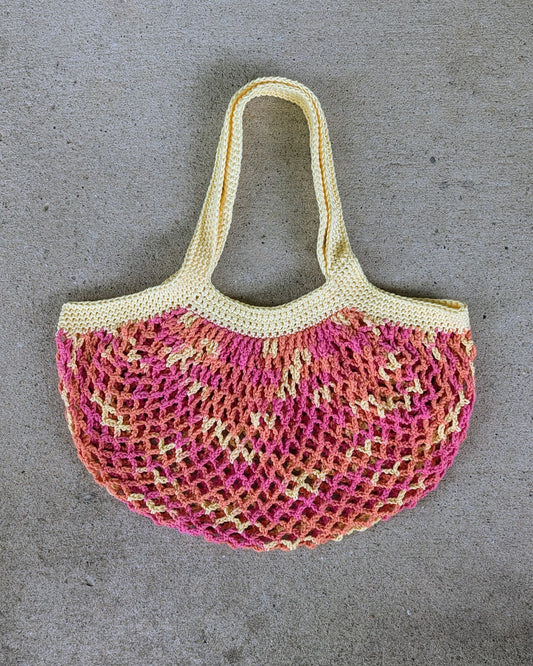 Diamond Mesh Round Market Bag (Medium Sunny Yellow & Playtime Ombre)