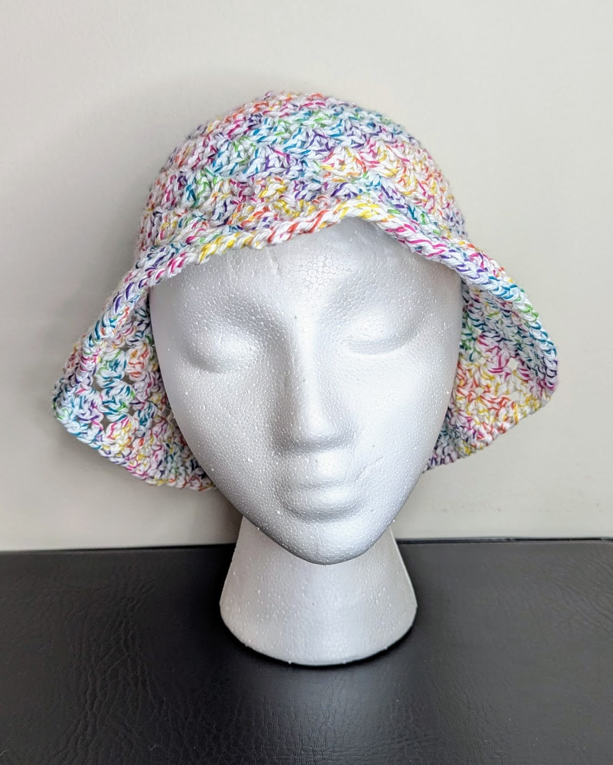 Granny Stitch Crochet Bucket Hat (Rainbow Confetti)