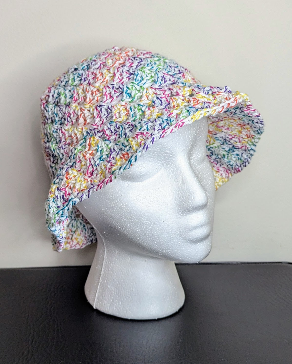 Granny Stitch Crochet Bucket Hat (Rainbow Confetti)
