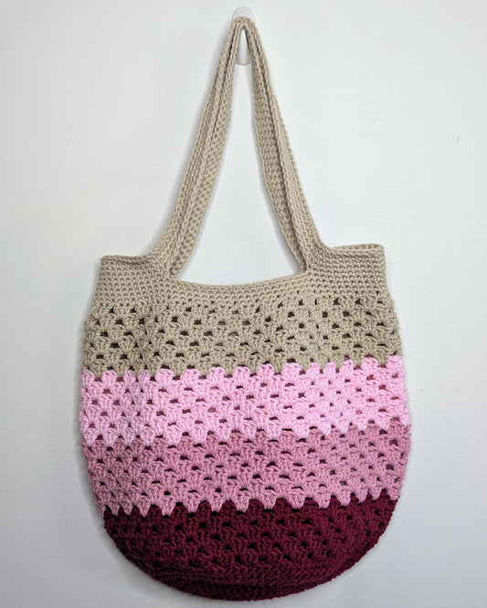 Round Bottom Granny Bag (Pink Stripes)