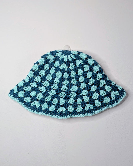Granny Stitch Crochet Bucket Hat (Teal & Seafoam)